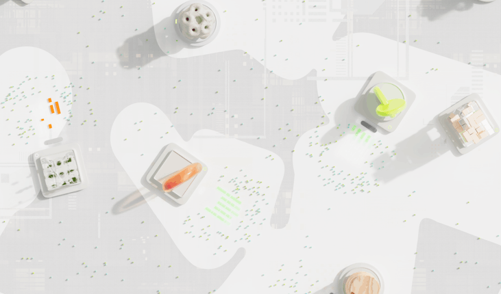 Creative flat lay of vibrant 3D objects on a white backdrop.