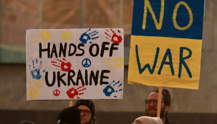 A peaceful protest in Gothenburg, Sweden advocating against war in Ukraine.